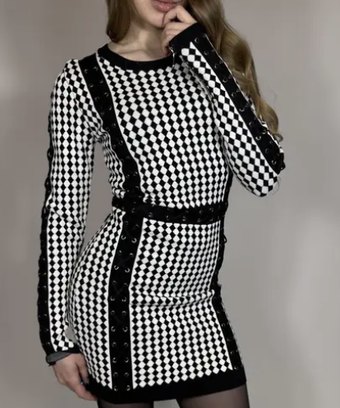 Balmain Paris Checked Knot Lace Knit Luxury Mini Dress Y2K